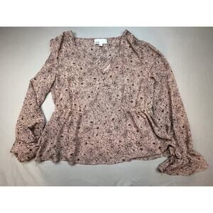 Nordstrom Rack Floral Long Sleeve Blouse Size L Pink Black Lined